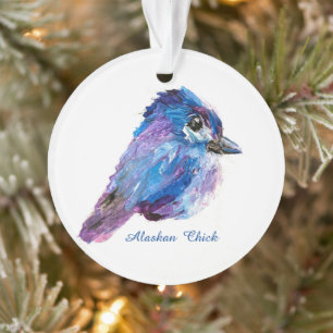 Adorno Alaskan Chick acrylic ornament w/QR_no Holid