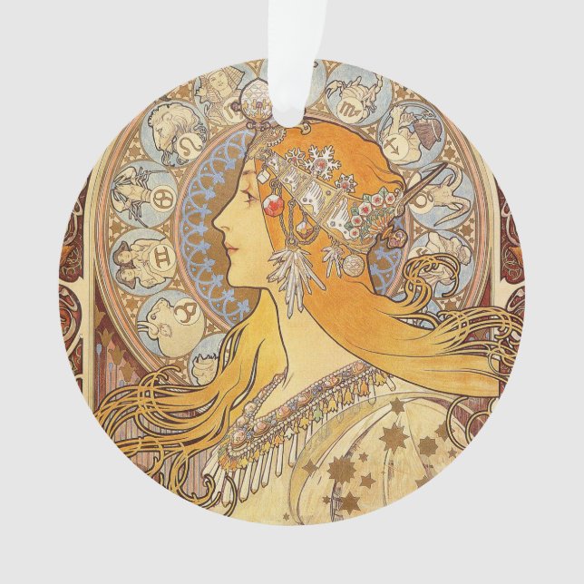 Adorno Alfonse Mucha Zodiac Art Nouveau Mujer (Anverso)