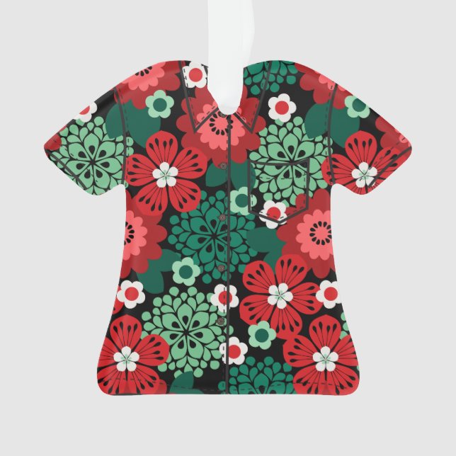 Adorno Allana Garden Hawaiano Floral Aloha Shirt - Rojo (Anverso)
