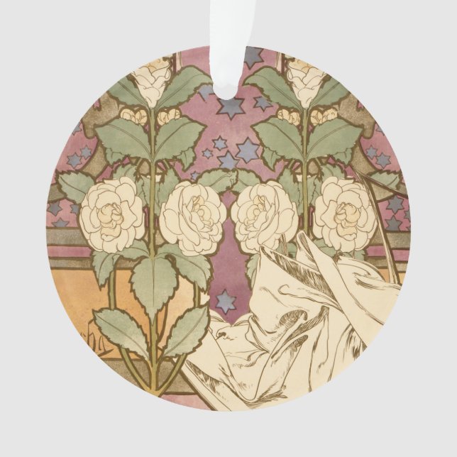 Adorno Alphonse Mucha Elegant Art Nouveau Stars Camellia  (Anverso)