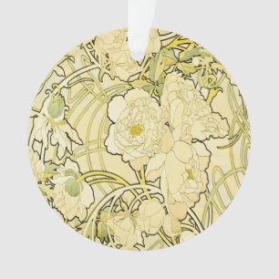 Adorno Alphonse Mucha Peonías Patrón Floral Art Nouveau
