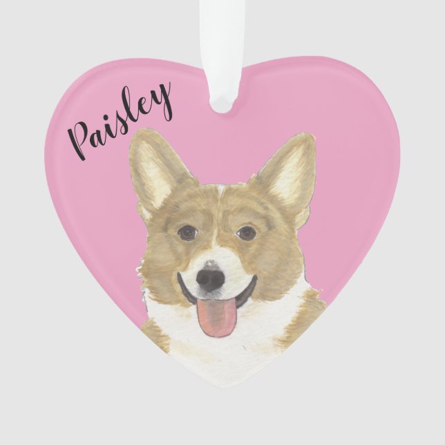Adorno Amanecer del corazón rosado personalizado y Corgi  (Anverso)