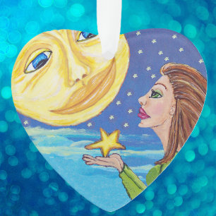 Adorno Amarillo sonriente Luna Cara Stars Fantasy Mujer
