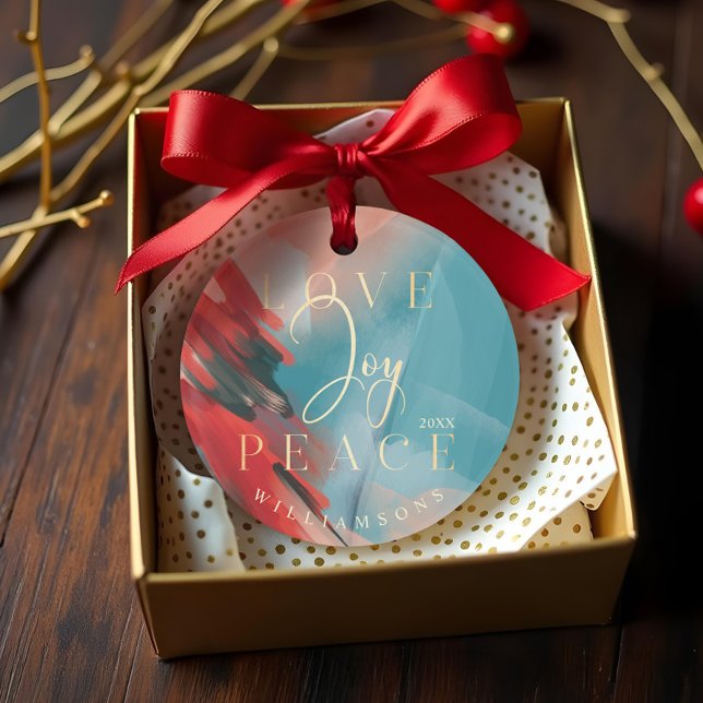 Adorno Amo Alegría y Paz Resumen Pintura Pincel Foto de S (Love Joy & Peace Abstract Paint Brush Stroke Photo Ornament)