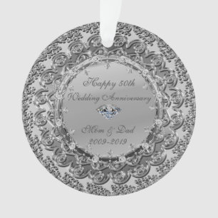 Adorno Aniversario de bodas de diamante floral plateado n