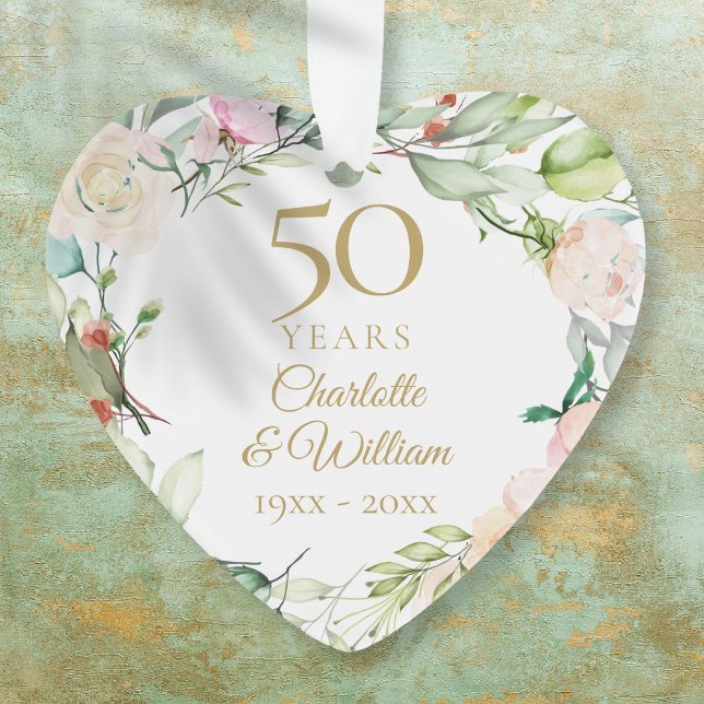Adorno Aniversario de Bodas de Oro Recuerdo Floral (50th Gold Wedding Anniversary Floral Keepsake Ornament)