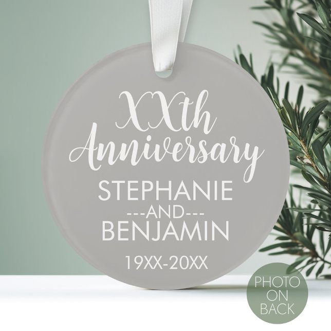 Adorno Aniversario del boda - Foto de atrás - Plata (Personalized Wedding Anniversary Photo Ornament)