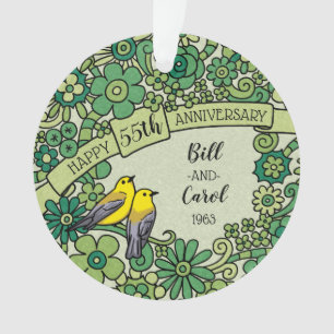 Adorno Aniversario personalizado de las aves florales esm