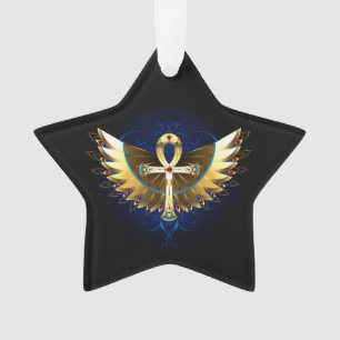 Adorno Ankh de oro con alas