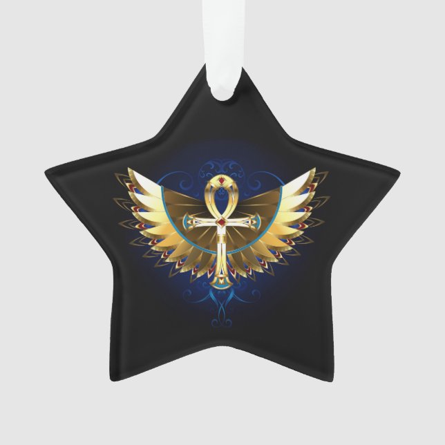 Adorno Ankh de oro con alas (Anverso)