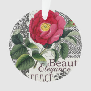 Adorno Antigüedad floral de la Bonito de Damasco Rosa