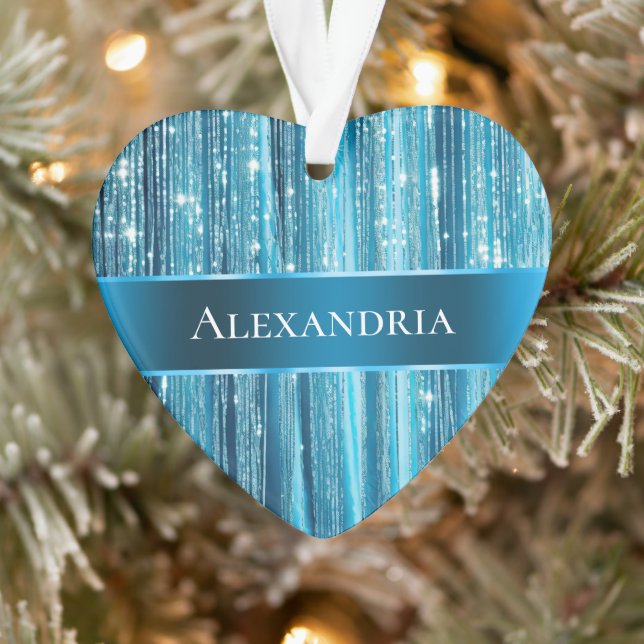 Adorno Aqua Blue Glam Tinsel Stripes (Árbol)