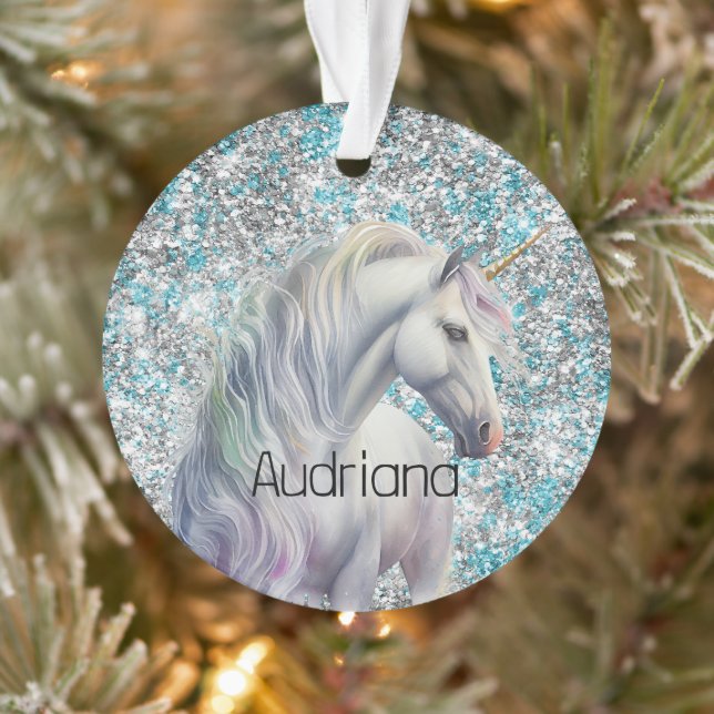 Adorno Aqua Silver Unicorn Purpurina Sparkle (Árbol)