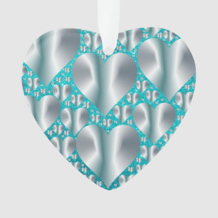 Adorno Aquamarine Hearts Turquoise Faux Purpurina