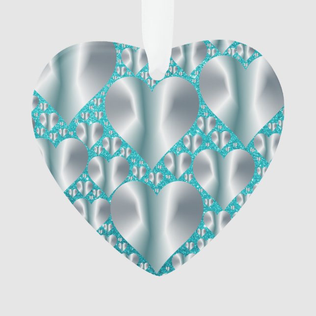 Adorno Aquamarine Hearts Turquoise Faux Purpurina (Anverso)