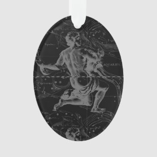 Adorno Aquarius Constellation Hevelius 1690 en negro