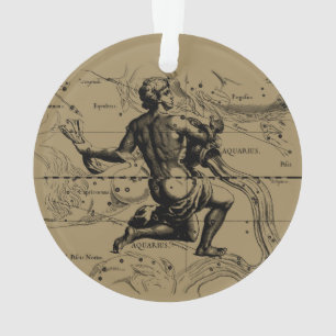 Adorno Aquarius Constellation Hevelius 1690 Grabado