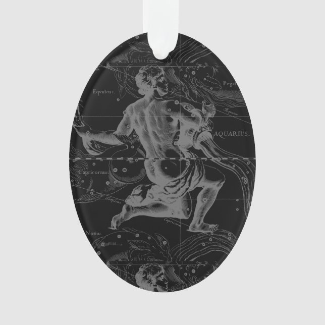 Adorno Aquarius Constellation Hevelius 1690 sobre negro (Anverso)