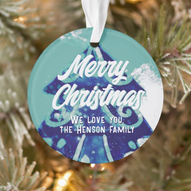 Adorno Árbol de Navidad Artístico Azul Script Alegre  (Árbol)