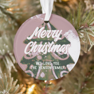 Adorno Árbol de Navidad Artístico Verde Rosa Alegre Escri