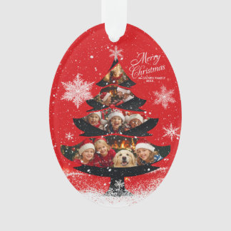 Adorno Árbol de Navidad con foto familiar nevado