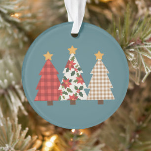 Adorno Árbol de Navidad parches vintage cuadros rojos vac