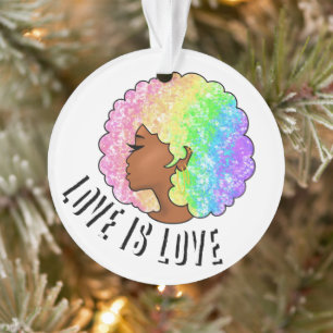 Adorno arcoíris afro LGBTQ el amor es amor orgullo chica 