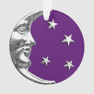 Adorno Art Deco Luna y Estrellas - Púrpura Amatista y Pla