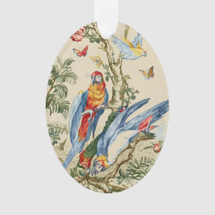 Adorno Arte Antiguo de Loro Tropical y Mariposa