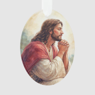 Adorno Arte de Acuarela de Jesús Orando Fe Cristiana