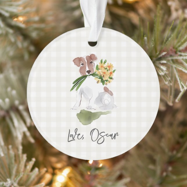 Adorno Arte de Acuarela de Perro Terrier de Cuadro Gingha (Árbol)