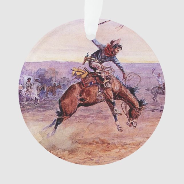 Adorno Arte de Cowboy "Bucking Bronco" por Charles Russel (Anverso)