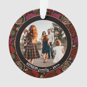 Adorno Arte de línea única Rojo Festivo Foto de Familia d