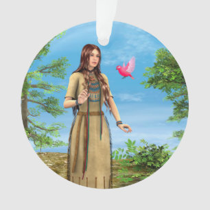 Adorno Arte de mujer nativa americana bosque pájaro