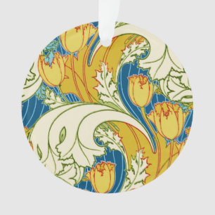 Adorno Arte Floral de Tulipán Teal y Dorado Estilo Willia
