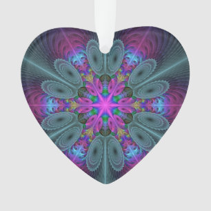 Adorno Arte fractal colorido de mandala con corazón rosa