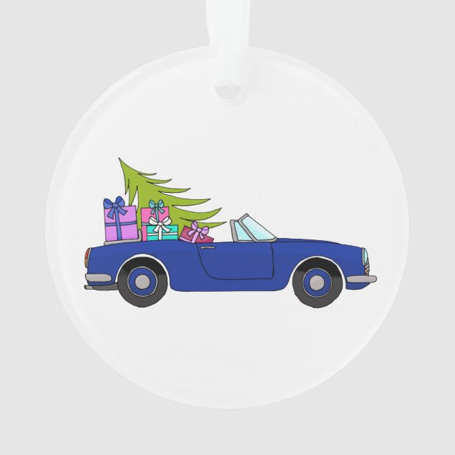 Adorno Auto azul con regalos de Navidades (Reverso)