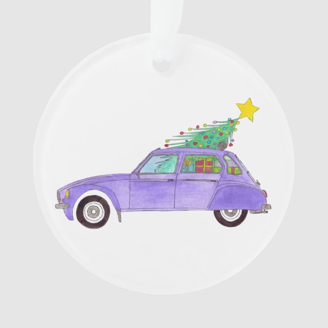 Adorno Auto morado con regalos de Navidades (Anverso)
