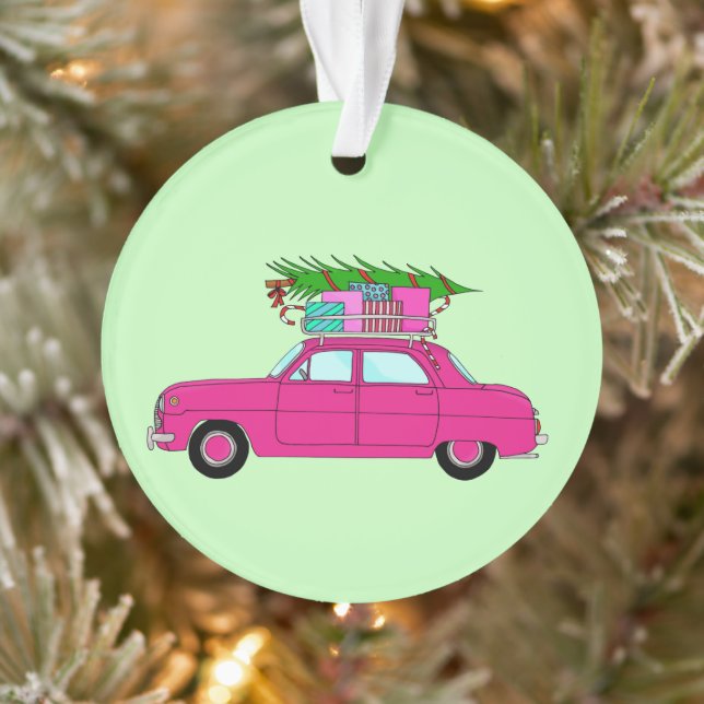 Adorno Auto morado con regalos de Navidades (Árbol)