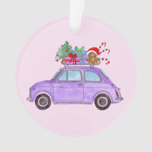 Adorno Auto morado con regalos de Navidades