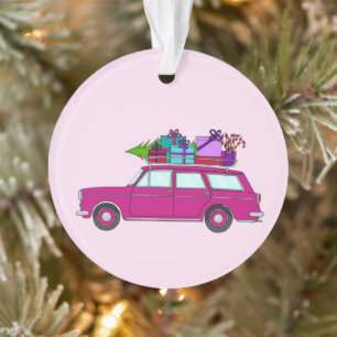 Adorno Auto morado con regalos de Navidades
