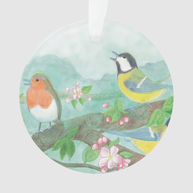 Adorno Aves cantando en un floreciente vaso de rama de ár (Anverso)