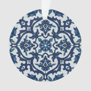 Adorno Azulejos azules portugueses, patrón de mosaico fl