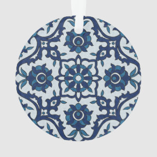 Adorno Azulejos portugueses azules Patrón de mosaico flor