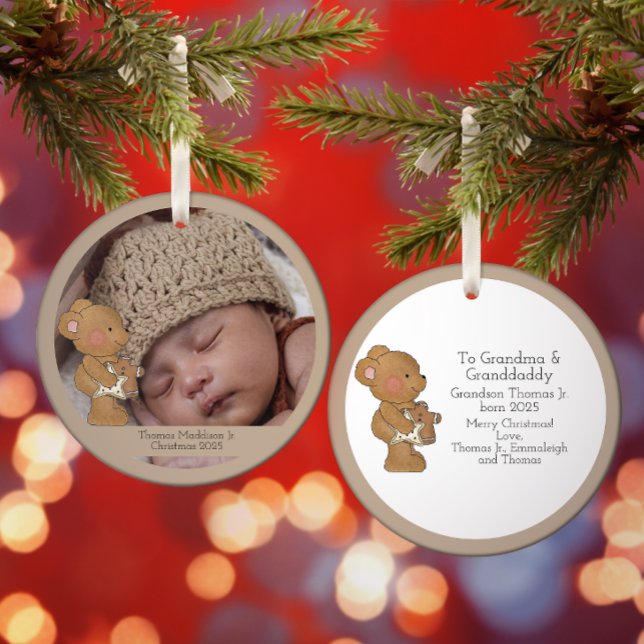 Adorno Baby Boy Photo Teddy Bear Grandparent (Subido por el creador)