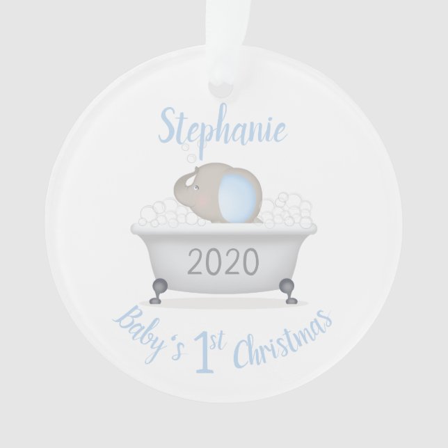Adorno Baby Elephant Bubble Bath Boy Baby Shower (Anverso)