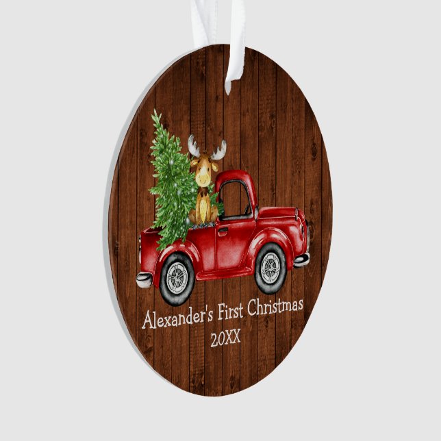 Adorno Baby First Christmas Red Truck Moose FOTO BACK (Anverso)