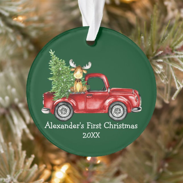 Adorno Baby First Christmas Red Truck Moose Green (Árbol)