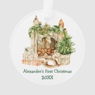 Adorno Baby First Christmas Watercolor Pine
