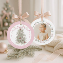 Adorno Baby Girl Pink First Christmas Photo